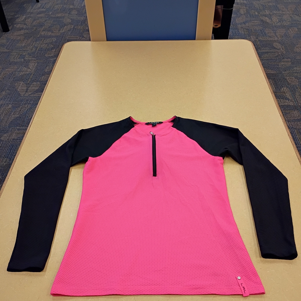 Ralph Lauren Pink and Black Athletic Zip-Front Top